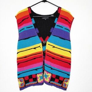Vintage Carole Little Rainbow Knit Sweater Vest Oversized Rave